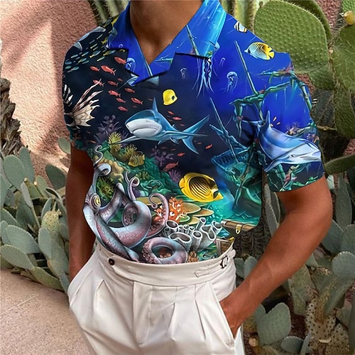 Herren Grafikdrucke Schildkröte Meeresleben Poloshirts Golfshirt Kurze Ärmel Hemd Umlegekragen Täglich Outdoor Blau Königsblau Druck Bekleidung Mode Designer Lässig Atmungsaktiv Image