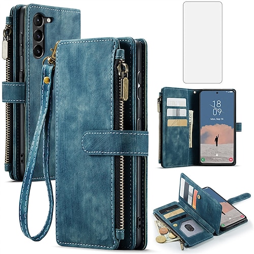 Handy Hülle Handyhüllen Für Samsung Galaxy S23 S22 S21 FE S21 Ultra Plus S20 A34 A54 A53 A32 A52 Leder Brieftaschenhülle Staubdicht Leder Ständer Einfarbig PU-Leder