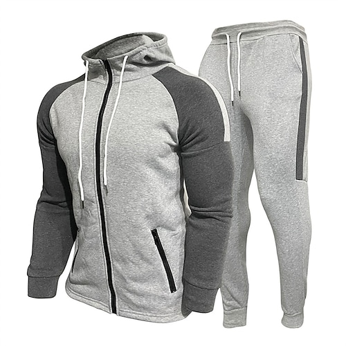 Herren Trainingsanzug Jogginganzug Jogginganzüge Schwarz Weiß Marineblau Grau Stehkragen Farbblock Kordelzug 2 Teile Sport Natur Täglich Sport Basic Casual Groß und hoch Herbst Frühling Bekleidung