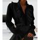 Damen Hemd Bluse Schwarz Weiß Glatt Langarm Elegant Brautkleider schlicht Stehkragen Standard S