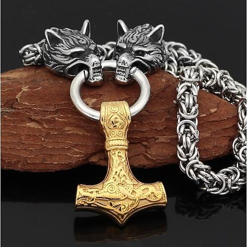 Wikinger Wolfskopf Stahl Halskette Pirat Retro Vintage mittelalterliche nordische Kultur Herren Accessoires Schmuck