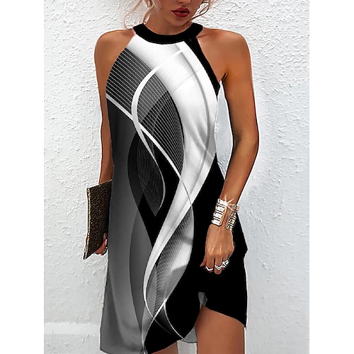 Damen Mini-Kleid Petite Kleid Petite Kleid Sommerkleid Halter Neck Kleid Aktive Mode Streetwear Outdoor Urlaub Täglich Regular Fit Ombre Farbblock Marmor Ärmellos Halter
