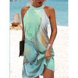 Damen Mini-Kleid Petite Kleid Petite Kleid Sommerkleid Halter Neck Kleid Aktive Mode Streetwear Outdoor Urlaub Täglich Regular Fit Ombre Farbblock Marmor Ärmellos Halter