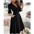 A-Linienkleid für Damen, Midikleid, Batik, Buchstabendruck, Schmetterlingsdruck, große Wellenspitze, kleine Punkte, Rautendruck, schwarz, khaki, himmelblau, rot, Langarm, Druck, Schmetterling, reine