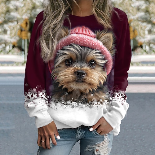 Damen Sweatshirt Pullover Hund Casual Sports Active Sportswear Rundhals Langarmshirt Mikroelastisch Herbstamp;Winterkomfort, atmungsaktives, weiches Gewebe