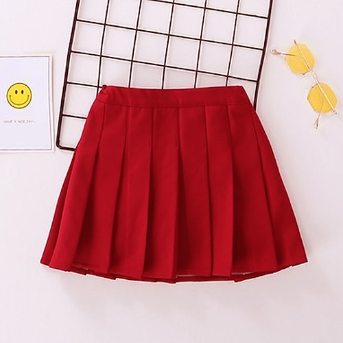 kinder mädchen rock rot kariert uni plissiert frühling sommer grundschule 3-12 jahre Image