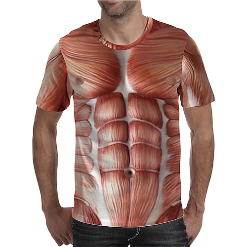 Herren Muskel Grafik T Shirt T-Shirt Lustige T-Shirts Kurzarm T-Shirt 3D-Druck Rundhalsausschnitt Rundhals Hemd Muskel A B Schwarz Bekleidung Übergröße S M L XL XXL 3XL 4XL Image