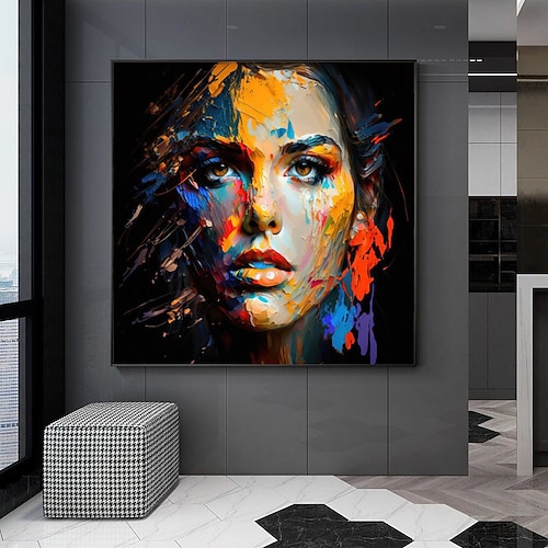 Am besten auf Leinwand handgemachtes abstraktes Porträt-Ölgemälde, die handgemalten Messer-David-Palette-Frauengesichts-Ölgemälde in heißen Farben Image