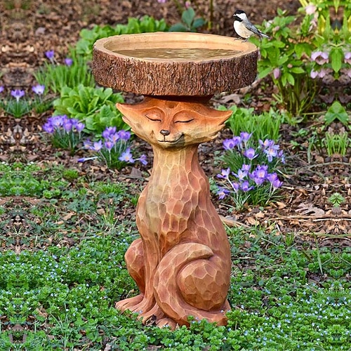 Vogeltränken für draußen, Polyresin-Vogeltränke in Tierform mit braunem Sockel, handgefertigte Wildvogel-Futterstation und Vogeltränkeschale, Gartenstatue und Figur für den Außenbereich, Garten, Rasendekoration