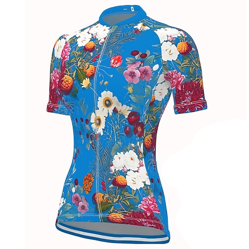 Damen Radtrikot Gemustert Blumenmuster Blume Kurzarm Fahhrad Trikot mit 3 Gesäßtaschen Mountainbike MTB Straßenradsport Schnelltrocknend Weich Reflektierende Streifen Rückentasche Sport Schwarz Gelb Image