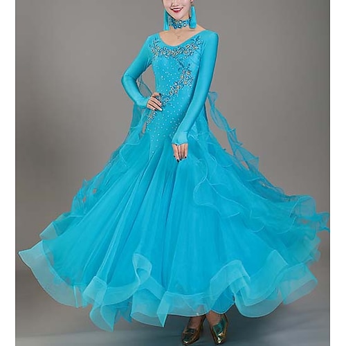 Für den Ballsaal Tanzbekleidung Kleid Kristalle / Strass Damen Leistung Ausbildung Langarm Hoch LYOCELL Image