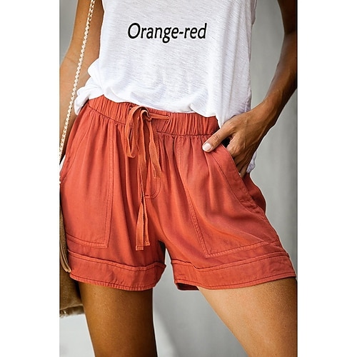 Damen Normal Baumwoll Mischung Shorts Mode Basic Lässig Kurz Mittlere Taille Einfache Tasche Weites Bein Baggy Leicht Außenbereich Mikroelastisch Täglich Streetwear Ferien Hellblau Weinrot Rosa Image