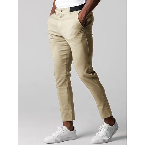 Herren Hose Hosen Chinesisch Chino Chino Hosen Tasche Glatt Komfort Atmungsaktiv Outdoor Täglich Ausgehen Modisch Brautkleider schlicht Schwarz Dunkelblau Image