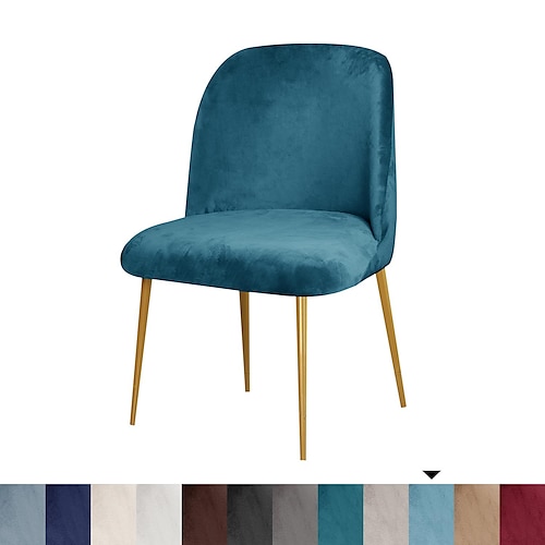 Esszimmerstuhlbezug, Stretch-Samt, gepolsterter Beistellstuhlbezug, Schonbezug, burgunderrot, gebogene Rückenlehne, Mid Century Akzent Esszimmerstuhlbezüge für Küche und Wohnzimmer Image