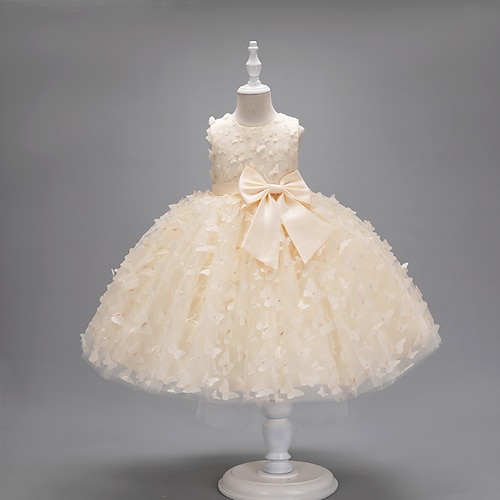 kinderkleidung Mädchen Blumenmädchen Kleid Party Kleid Schmetterling Ärmellos Hochzeit Party Taufkleid Prinzessin Polyester Rosa Prinzessinnenkleid Blumenmädchenkleid Sommer 3-10 Jahre Wei Image