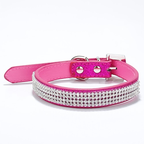 hundehalsband verstellbar / versenkbar strass pu-leder lila rot blau rosa schwarz für mädchen hund Image