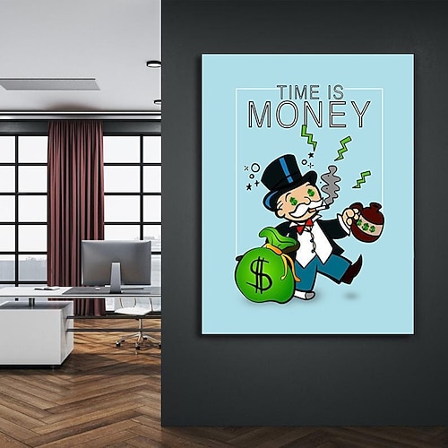 handgemalte, motivierende Wandkunst, Monopoly-Kunst, Mann regnet Geld, inspirierende Leinwand, ausgefallene Wandmalerei für Wohnzimmer, Bar, Dekoration, Aufkleber, Wandgemälde, fertig zum Aufhängen Image