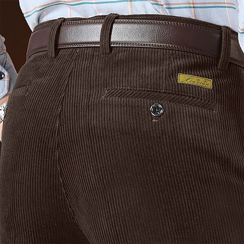 Herren Anzughosen Cordhose Winterhose Hose Hosen Tasche Glatt Warm Atmungsaktiv In voller Länge Hochzeit Geschäft Casual Brautkleider schlicht Hose Schwarz Braun Mikro-elastisch Image