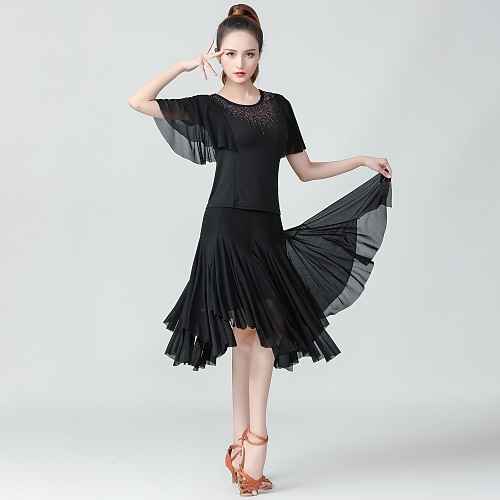 Latein-Tanz Röcke Kaskaden Rüschen Horizontal gerüscht Kombination Damen Leistung Ausbildung Kurzarm Normal Polyester Image