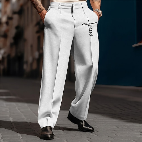 Vertrauen Vintage Geschäftlich Herren 3D-Druck Hosen Hose Outdoor Strasse Tragen Sie, um zu arbeiten Polyester Schwarz Weiß Grün S M L Hoch Elastizität Hose Image