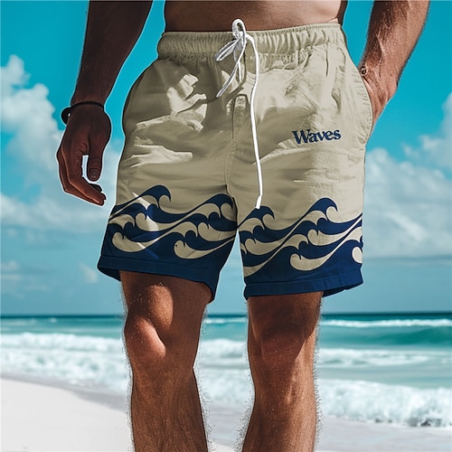 Wellen Herren Resort 3D-gedruckte Boardshorts Badehose elastische Taille Kordelzug mit Netzfutter Aloha Hawaii-Stil Urlaub Strand S bis 3XL Image