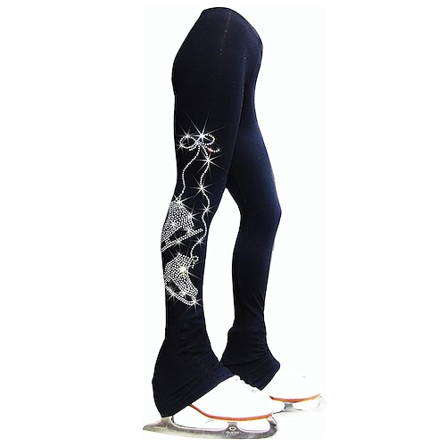 Eiskunstlaufhose Damen Mädchen Eislaufen Unterteile Schwarz Rosa Blau Dehnbar Training Wettbewerb Eiskunstlaufkleidung Thermowarm Kristall / Strass Eislaufen Eiskundstlauf Image