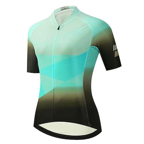 Damen Radtrikot Geometrisch Kurzarm Fahhrad Trikot Oberteil mit 3 Gesäßtaschen Mountainbike MTB Straßenradsport Schnelltrocknend Reflektierende Streifen Rückentasche Feuchtigkeitsableitend Sport Gelb Image