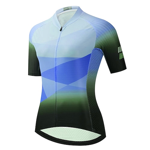 Damen Radtrikot Geometrisch Kurzarm Fahhrad Trikot Oberteil mit 3 Gesäßtaschen Mountainbike MTB Straßenradsport Schnelltrocknend Reflektierende Streifen Rückentasche Feuchtigkeitsableitend Sport Gelb Image