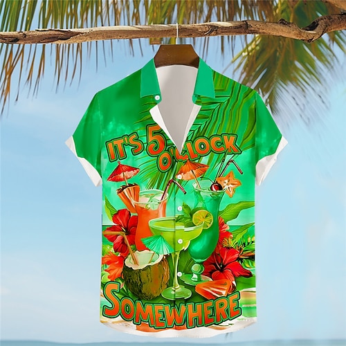 Herren Buchstabe Papagei Trinken Hemd Hawaiihemd Sommerhemd Aloha-Shirt Kurzarm Hemd Umlegekragen Urlaub Hawaiianisch Resort-Stil Outdoor Urlaub Hawaiianisch Blau Himmelblau Purpur S M L Image