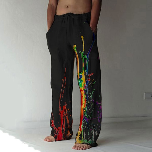 Herren Grafikdrucke Graffiti Hose Freizeithose Sommerhose Mittlere Taille Mode Streetwear Lässig Täglich Kordelzug Elastischer Bund Fronttasche Frühling Sommer 3D-Druck Blau Hellkaki Schwarz Image