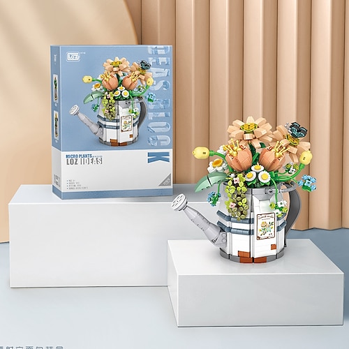 Weihnachtsgeschenke für Frauen Mama Frauen-Tag Geschenke 973 Teile süße Blumen Gießkanne Bauklötze Spielzeug Topfpflanzen-Set zusammengebaute Bauklötze Dusch Gießkanne Modell Muttertagsgeschenke für Image