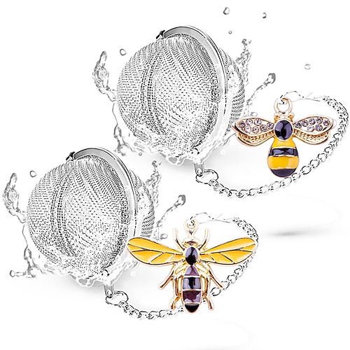 2 Stück Tee-Ei für losen Tee, Edelstahl, feinmaschige Teekugel, Tee-Ei für lose Blätter, niedlicher Anhänger-Tee-Diffusor mit Honigbiene Teesieb mit Spinnenanhängern Image