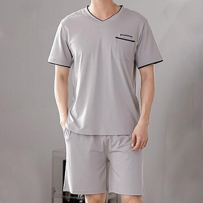 Herren Hausanzug Schlafanzug Set Pyjama-Oberteil und Shorts 1 Set Buchstabe Stilvoll Casual Komfort Heim Täglich Bett Polyester Komfort V Ausschnitt Kurzarm Kurze Hosen Frühling Sommer Grün Dunkelblau Image