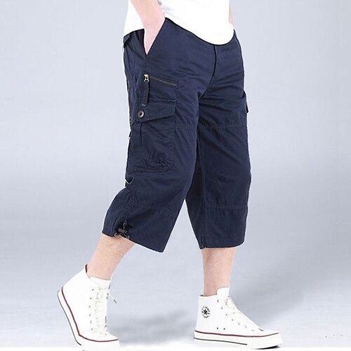 Herren Cargohose Cargohosen Cargohose Arbeitshose Schnitt Multi Pocket Glatt Tarnfarben Komfort Atmungsaktiv Wadenlänge Casual Täglich Strassenmode Sport Modisch Kurkuma Schwarz Mikro-elastisch Image