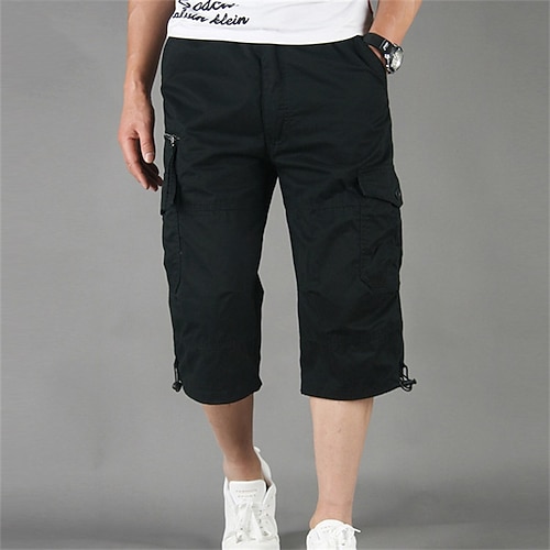 Herren Cargohose Cargohosen Cargohose Arbeitshose Schnitt Multi Pocket Glatt Tarnfarben Komfort Atmungsaktiv Wadenlänge Casual Täglich Strassenmode Sport Modisch Kurkuma Schwarz Mikro-elastisch Image