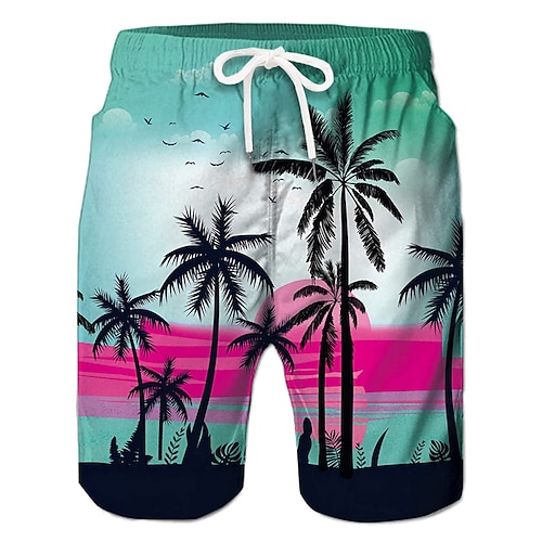 Herren Kokospalme Grafikdrucke Badehosen Badeshorts Boardshorts Mittlere Taille Hawaiianisch Boho Lässig Täglich Ferien Kordelzug mit Mesh-Futter Elastischer Bund Designer Bekleidung Image