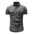 Herren Hemd Jeanshemd Knopfhemd Sommerhemd Cargo-Shirt Hellblau Marineblau Hell Gray Hell Gray Kurzarm Glatt Umlegekragen Strasse Casual Jeansstoff Bekleidung Denim Brautkleider schlicht Retro