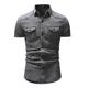 Herren Hemd Jeanshemd Knopfhemd Sommerhemd Cargo-Shirt Hellblau Marineblau Hell Gray Hell Gray Kurzarm Glatt Umlegekragen Strasse Casual Jeansstoff Bekleidung Denim Brautkleider schlicht Retro