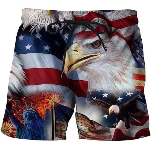 Amerikas 250. Jubiläum Herren Adler Amerikanische Flagge Schwimmshorts Badeshorts Mittelgröße Hawaiian Casual Urlaubsstrand mit Kordelzug und Netzfutter Elastischer Bund Designer Kleidung Image