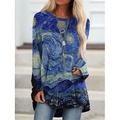 Damen Boho-T-Shirt T Shirt Geometrisch Farbblock Batik Täglich Wochenende Bedruckt Rote Langarm Tuniken Basic Rundhalsausschnitt Herbst Winter