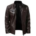 Herren Jacke Lederjacke Kunstlederjacke Motorrad Jacke Motorradjacke Windundurchlässig Ausgehen Reisverschluss Ständer Casual Jacke Oberbekleidung Feste Farbe Niete Full Zip Schwarz Wein Braun