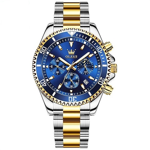 OLEVS Herren Quarz uhr Luxus Großes Ziffernblatt Modisch Geschäftlich Mondphasenanzeige leuchtend Kalender WASSERDICHT Legierung Beobachten Image