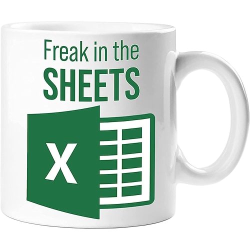 Excel-Kaffeetasse, lustige Geschenke für Frauen und Männer, Freak in the Sheets-Tasse, Geschenke für Chef, CPA, Freund, Kollegen, Buchhalter, weiße Keramik-Bürotasse, 300 ml Image