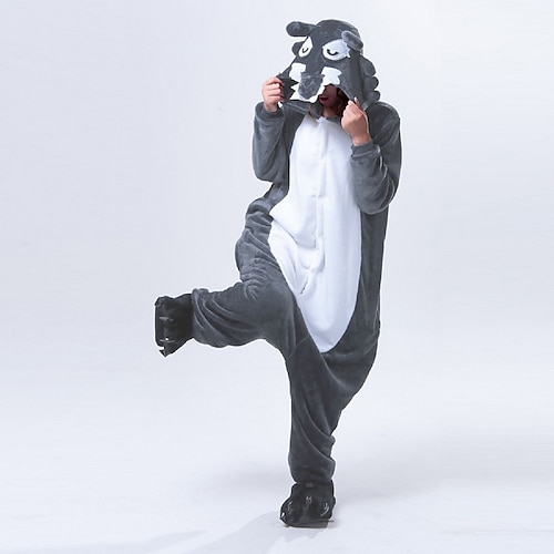 Karnevalskostüm Tier Wolf Zeichentrick Karneval Kigurumi-Pyjamas Ausgefallene Kostüme Onesie-Kostüm Warm Lustiges Kostüm Bequem Erwachsene Unisex Männer und Frauen Weihnachten Halloween Karneval