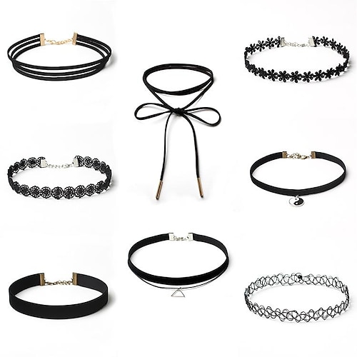 Halskette Spitze Chocker Set Schwarz Samt Choker Set Classic Gothic Tattoo Spitzenchoker Punk Goth Lolita Cosplay Damen Modeschmuck Modeschmuck Image
