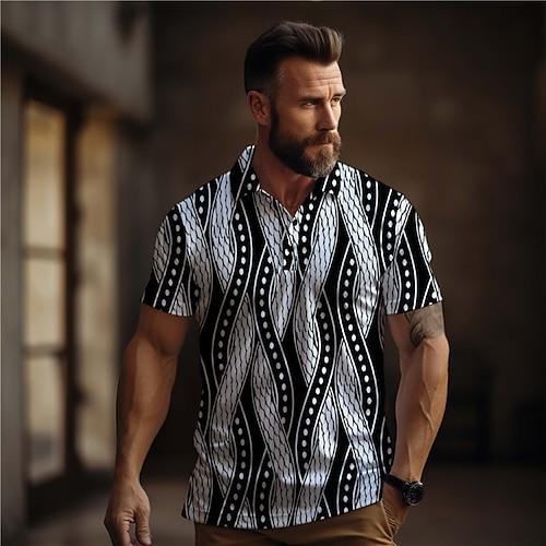 Herren Geometrisch Golfshirt Kurzarm Polo-Shirts Hemden mit Kragen Urlaubskleidung Formelle Kleidung Festivalkleidung Knöpfe 3D-Druck Sommer Weiß Braun Khaki