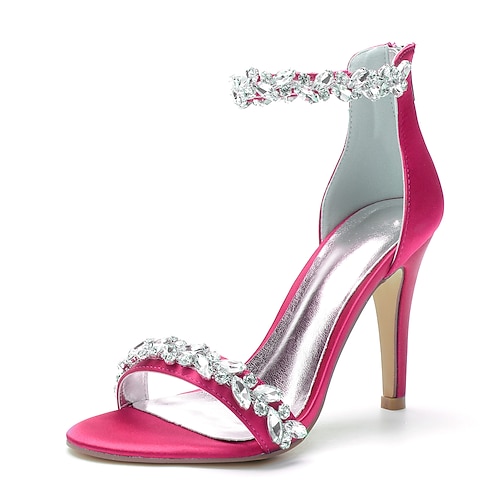 Luxuriöse weiße Brautschuhe mit Stilettoabsatz für kirchliche und formelle Hochzeiten, offene Brautschuhe mit Kristall-Knöchelriemen für die Braut Image