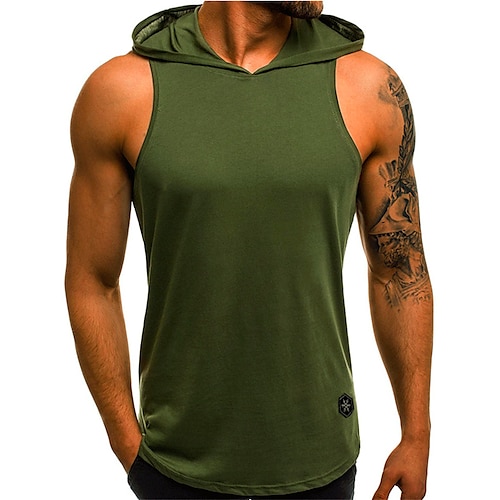 Herren Tank Top Weste Unterhemd Ärmelloses Shirt Ärmellos Mit Kapuze Sommer Einfach Tarnung Mode Streetwear Muskel Sport Outdoor Athleisure Fitnessstudio Schwarz Weiß Wein Top T-Shirt für Herren Image