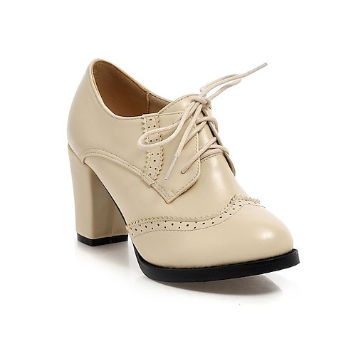Damen-Oxford-Pumps im Vintage-Stil – Brogue-Schnürschuhe mit dickem Absatz für die Arbeit, das Büro und die Freizeit Image