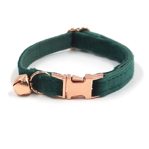 Grünes Samt-Haustierhalsband, süßes Katzenhalsband kann graviert werden, um den Verlust des Katzenhalsbands zu verhindern Image